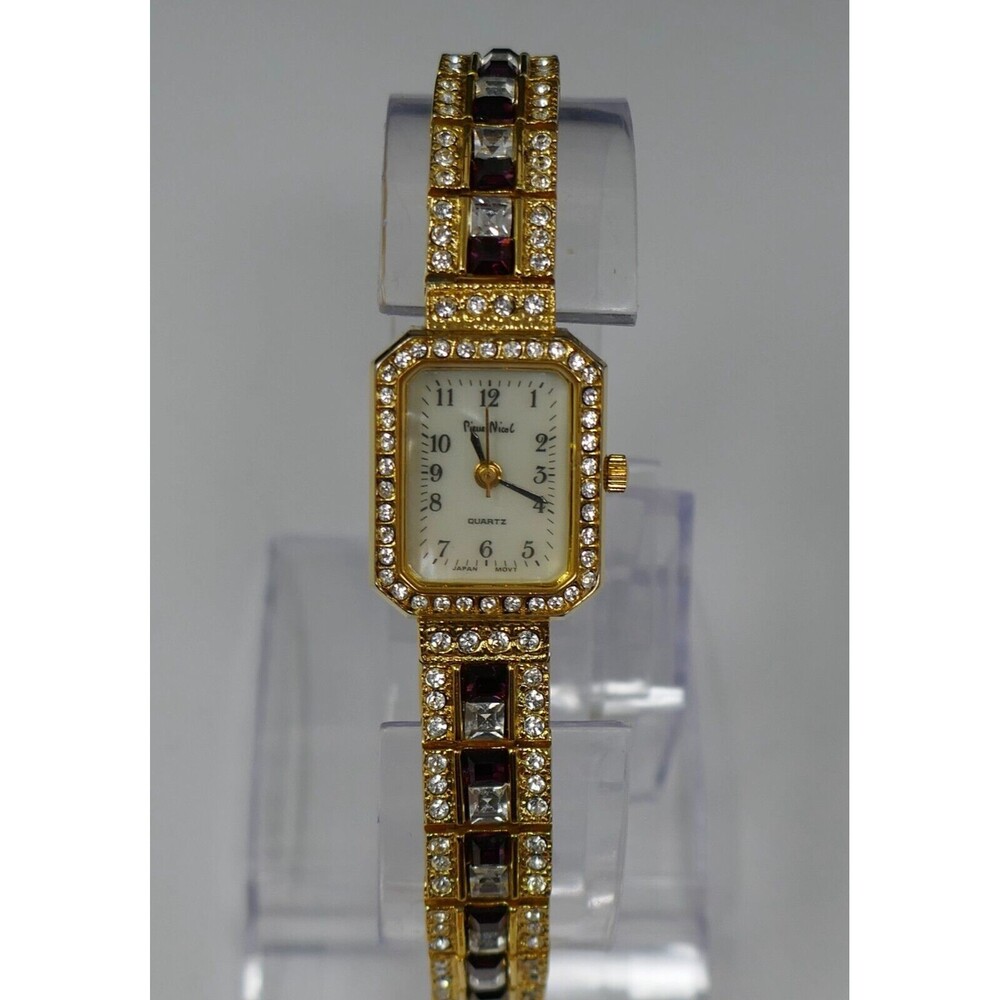 Pierre Nicol Gold Tone Sparkly Rhinestone Quartz Watch NEW BATTERY